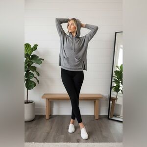 Per Se Supersoft Gray Pullover Hoodie Knit Cozy Front Pockets Women Sz S NWT